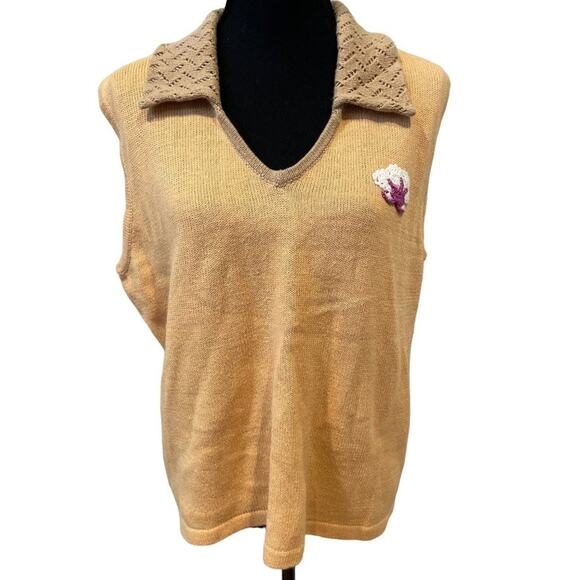 Storybook Knits VTG 90's Seashell Crochet Cottage Sweater Vest Yellow NWT 2XL - Picture 1 of 5